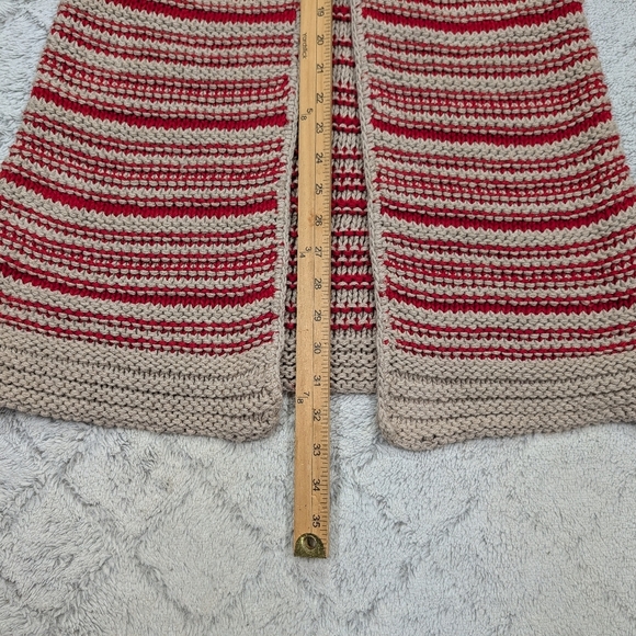 Free People Sweater Womens S Beige Red Stripe Cardigan Chunky Knit Long Y2K - Picture 6 of 7